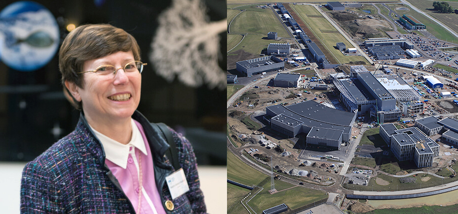 Left: Dr Beatrix Vierkorn-Rudolph. Right: Aerial photo of ESS site from September 2020.