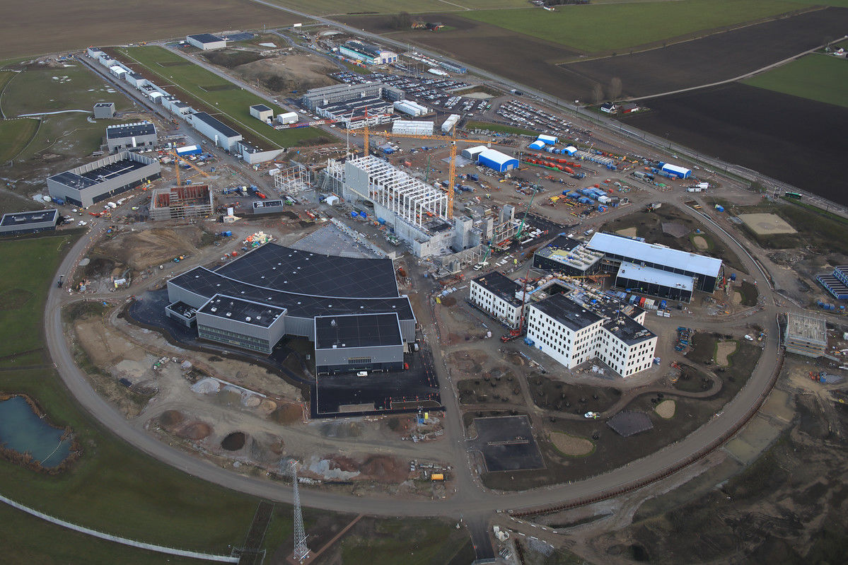 Aerial view of the ESS construction site in Autumn 2019