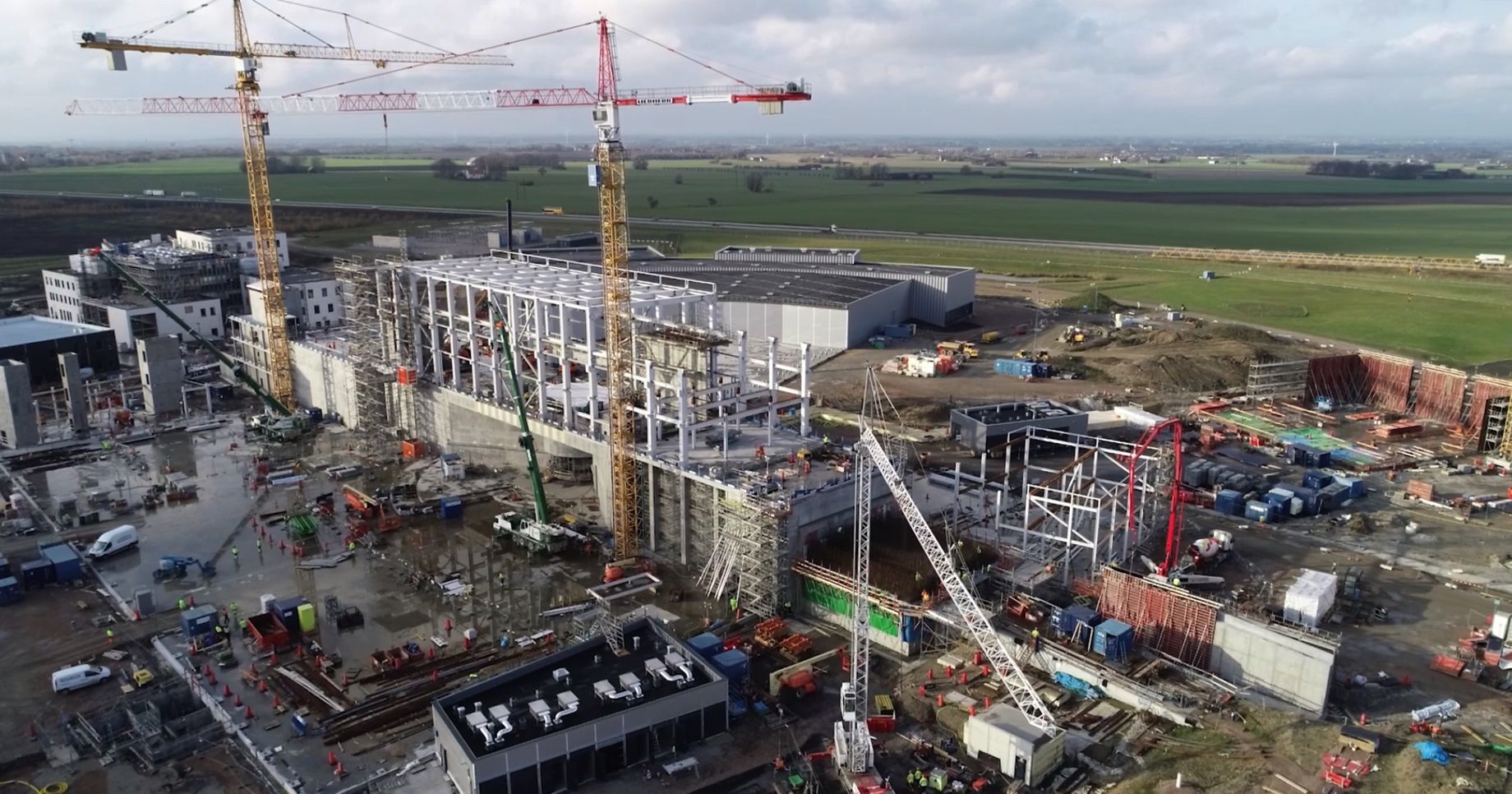 Drone footage of site progress in November 2019, showing the Target Station building.