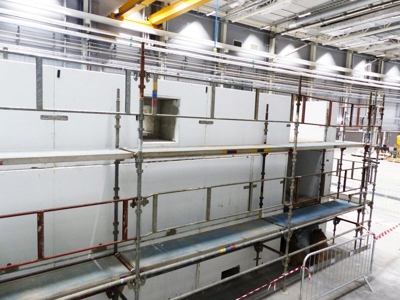 Construction of the BIFROST instrument cave inside Experimental Hall 3 has reached the third layer of shielding walls.