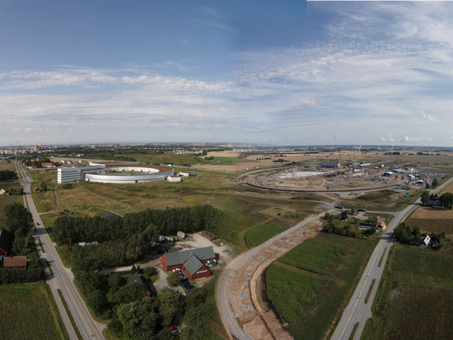 ESS construction site and MAX IV aerial image